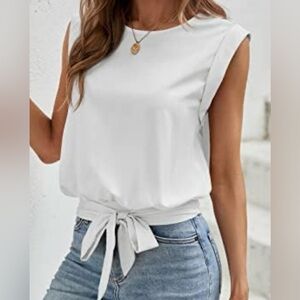 Emery Rose XL White Pullover Blouse With Tie Belt